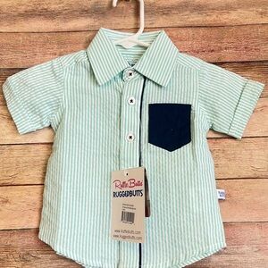 RuggedButts Green Striped Shirt with Navy Pocket